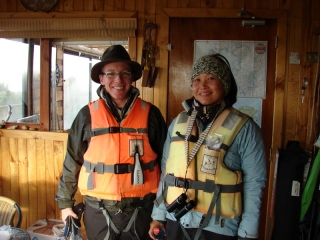 The appropriate gear for kayaking in winter - luckily otters have no sense of fashion
