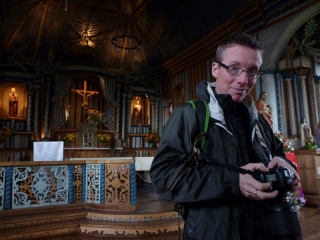 The interior of the church at Achao, painted in a colour that should appear on paint charts as 'spiritual blue'
