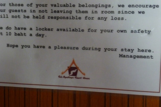 Not much English spoken in Thailand, and it did lead to some lovely translations. What exactly is our guest house advocating here?