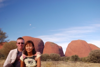 Behind us are the Kata Tjutas - the many-heads - looking red and purple in the late light