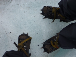Crampons. Not good for footsie under the table, but great for walking on glaciers