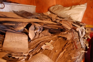 The valuable scriptures of Ralung monastery, no doubt about to be filed