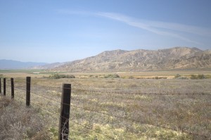 Dry mountains border the plain